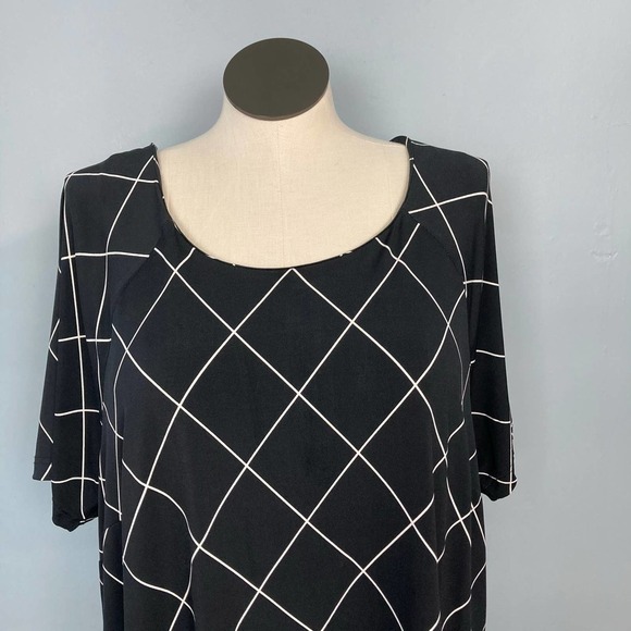 ELLOS Short Sleeve Geometric Windowpane pattern High Low Shift Dress  Size 18/20 - Picture 2 of 11